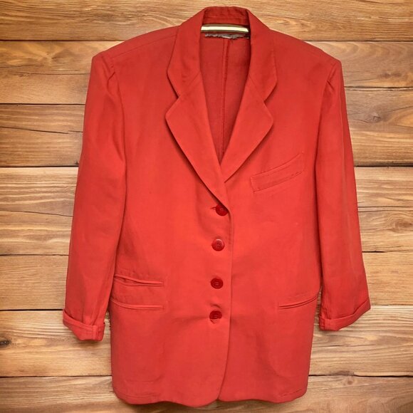 Vtg. Giorgio Armani Le Collezioni Punch Red‎ Flax Blend Single Breast Blazer - Picture 1 of 9